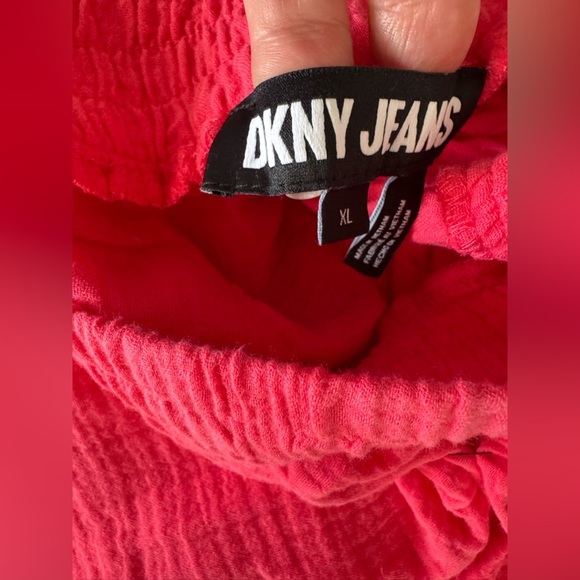 NWT DKNY Pull On Gauze Cotton Coral Wide Leg Pants~Pockets~Beach Coral~XL - Picture 10 of 10